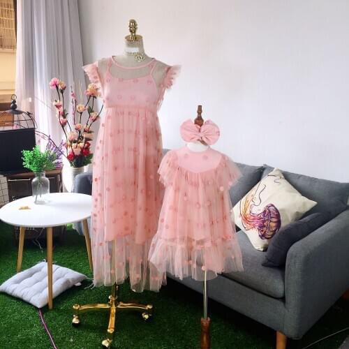 Mother and Daughter Evening Dresses Twinning Mother and Daughter Matching Mommy and Me Dresses Summer Pink Dresses Clothes