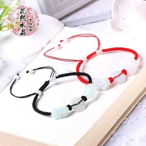 Customized Natural Emerald Pixiu Safety Buckle Beads Knotted Bracelet Adjustable Bangle Jewellery Accessories Hand-Carved Amulet