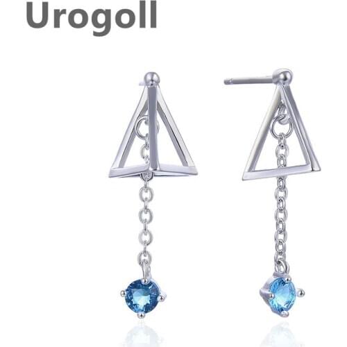 Women Earring 925 Sterling Silver Blue Zircon Triangle Ladies Temperament Fashion Earrings Silver Earrings For Girl Dress Up