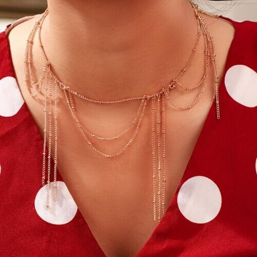 Summer Fashion Long Chain Tassel Pendant Cuff Choker Necklace Waterfall Necklace Statement Mujer Jewelry Stylish 2020 Trend