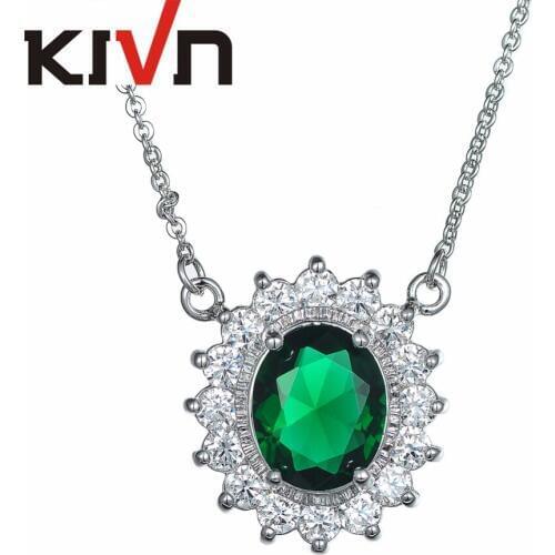 KIVN Jewelry Blue CZ Cubic Zirconia Womens Girls Princess Diana Wedding Pendants Necklaces Birthday Gifts 6pcs Lot Wholesale