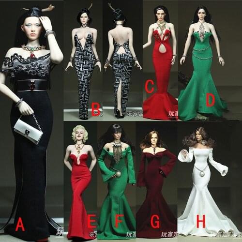 8 Colors 1/6 Scale Rose Flower Daisy Sexy Female Strapless Deep V Long Evening Dress Skirt Model for 12'' Largest Bust Body