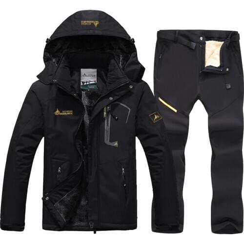 Winter Fleece Warm Ski Suit Men Waterproof Windproof Skiing and Snowboard Jacket Pants Set Men Snow Costumes Outdoor Ski Jacket