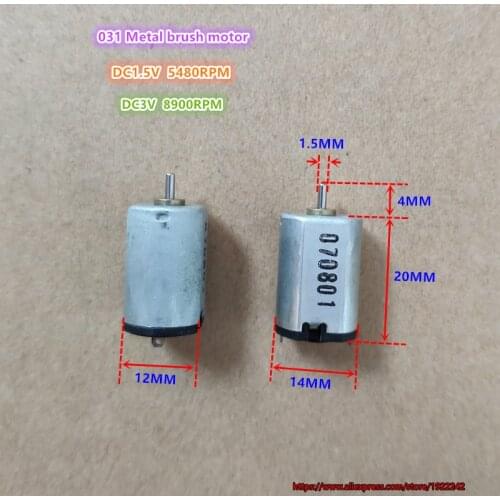 10pcs/lot, Brand new 14*12*20mm FF-031 1.5V 3V micro DC motor mute metal brush motor
