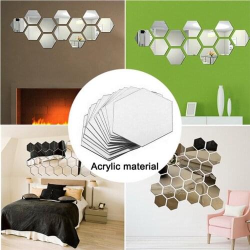 12PCs/Set DIY 3D Mirror Wall Stickers Hexagon Home Decor Acrylic Mirror Decor Sticker Mural Removable Room Decal Art Ornament
