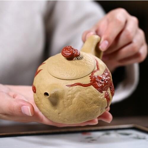 280ML Yixing Purple Sand Gong Chun Teapots Hand Made Pot Raw ore Yellow Duan Ni Kung Fu Zisha Tea Set Tea Ceremony Birthday Gift