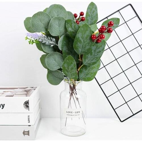 5 Pcs Artificial Silk Eucalyptus Leaves Bouquet Branch Fake Plants DIY Birthday Wedding Garden Home Decor Shoot Background Props