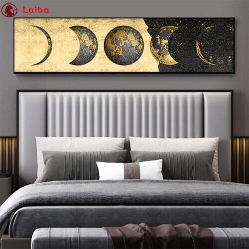 5d diamond painting Abstract art, golden moon diy full square drill diamond embroidery round diamond mosaic view DIY home art