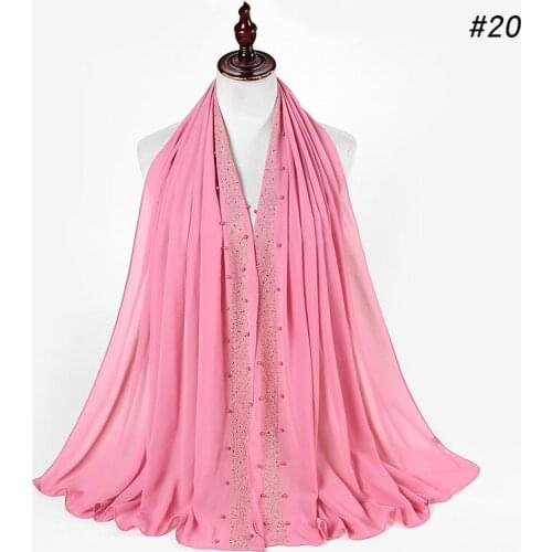 72*175CM Malaysia New Ethnic Pearl Chiffon Baotou Scarf Wholesale Hot Rhinestone Monochrome Scarf Islamic Scarf Jersey Hijab