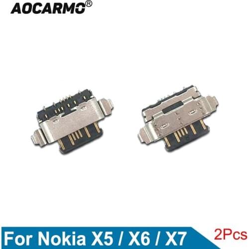 Aocarmo 2 Pcs/lot For Nokia X5 X6 X7 TA-1099 USB charge Charging Port Dock Connector Replacement Part