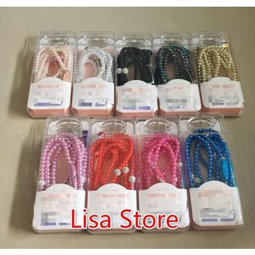 Free DHL Fashion wired Earphone With Mic Wearable Headphone Necklace pearl necklace earphones mobile phone headset girlfriend