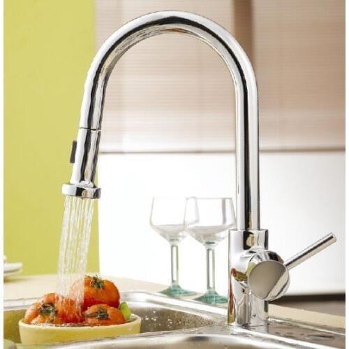 Free shipping Polished Chrome pull out kitchen faucet kitchen Mixer Chrome Single Spout Tap Swivel Pull Out Spray Single Handle