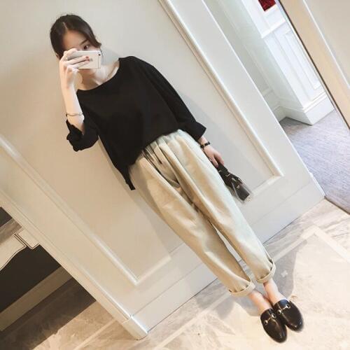 Large size womens solid color loose shirt feet pants two sets of women 2019 autumn new temperament elegant casual suit
