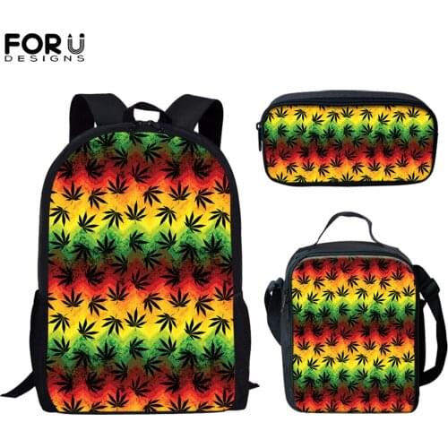 FORUDESIGNS Rasta Color Jamaica Leaf Print School Bags 3pcs Set Primary Schoolbags Daily Backpack Child Kids Daypack Rucksack