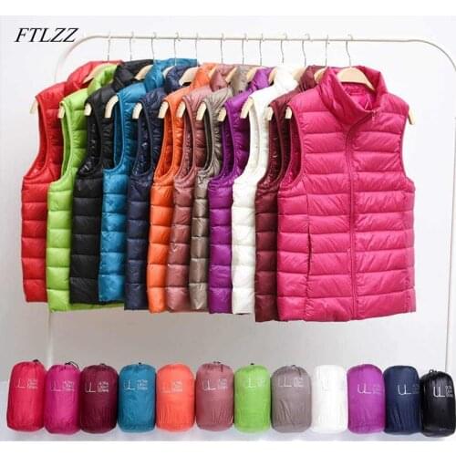 FTLZZ Casual Solid Zipper Winter Women Down Vest Fashion Female Sleeveless Vest Jacket Warm Down Jacket Plus Size S-3XL