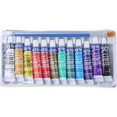 H05B 12 Colors Tubes 6ml Paint Tube Drawing Painting Watercolor Pigment Set With Brush Art Supplies