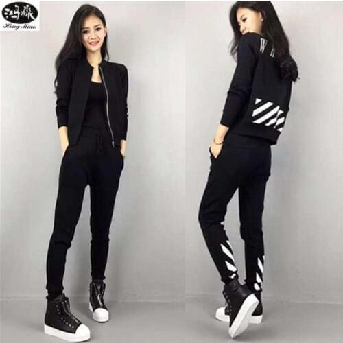 HongMiao 2018 New Fashion Spring Autumn Hoodies Tracksuits Women Set Long Sleeve Slim Fit Leisure Suit Two Pieces Set Q