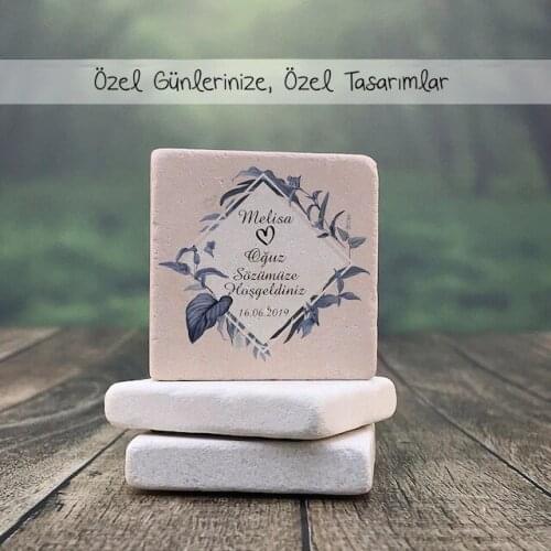 Personalized Natural Stone Magnet - 30 Pcs-Blue Floral Design 362077563