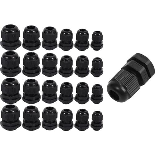 JFBL Hot 24 Pcs Adjustable 3.5 - 13Mm Cable Gland Joints & 50 Pcs PG7 Black Nylon Waterproof Strain Relief,Cable Gland 3.5-6 mm