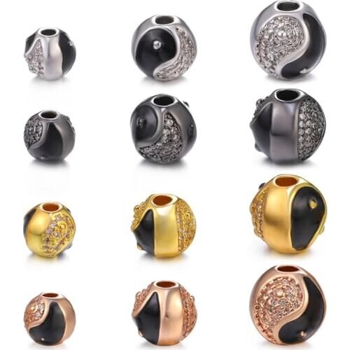 Juya 4Pcs/Lot Wholesale DIY 8 10 12mm Taichi Yin Yang Enamel Metal Ball Charm Beads For Beadwork Religious Rosary Jewelry Making