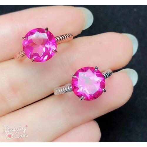 Natural topaz ring, red topaz, bright colors, 925 silver simple style, 2.5 carats