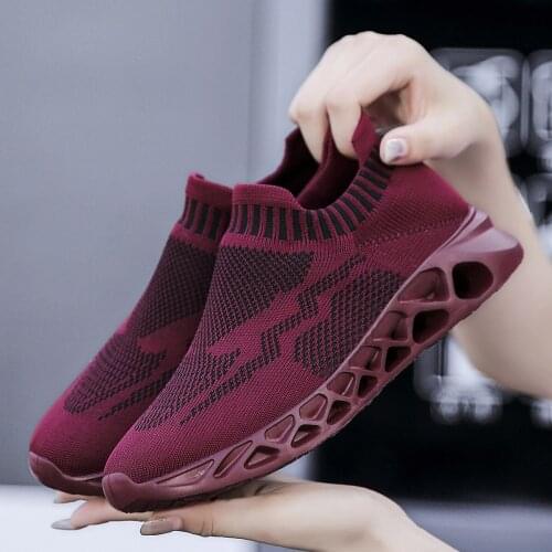 Womens Knitted Socks Sneaker Spring And Autumn Flat Bottomed Walking Footwear Lightweight Breathable Casual Shoes Large Size