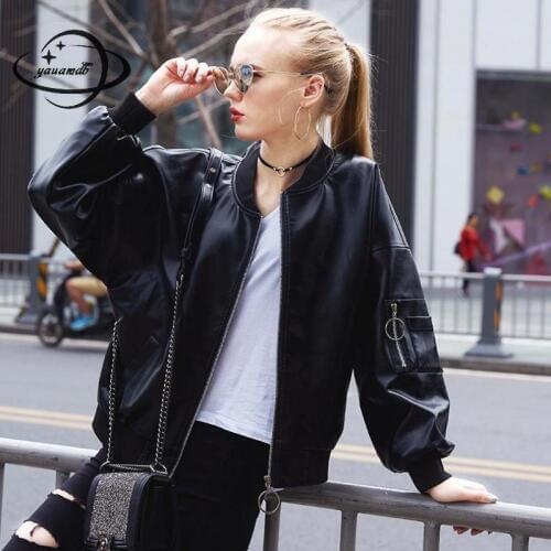 Yauamdb Women Faux Leather Jacket Spring Autumn S-xl Female Coat Solid Zipper Clothing Ladies Pocket Motorcycle Outerwear Ly60