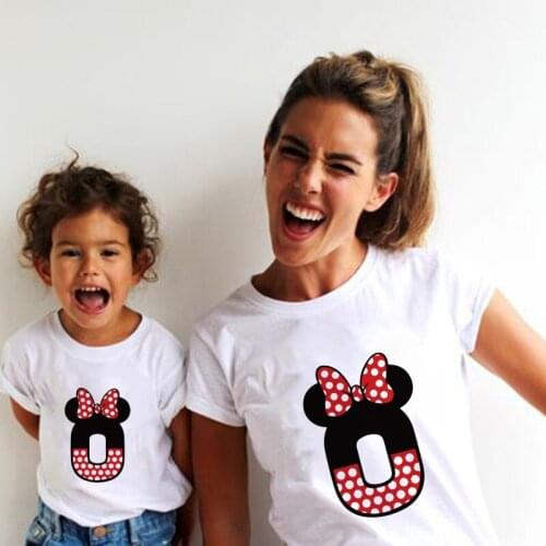 Fashion Matching Family Clothes Mommy Kids Mickey Mouse Numbers Zero To Nine Kawaii Tshirts Mother Kids Short Sleev T-shirts