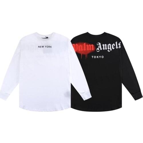 Palm Angels - Mens and Womens Long Sleeve Cotton Streetwear Letter Print Casual Fashionable dropped shoulders T-Shirt