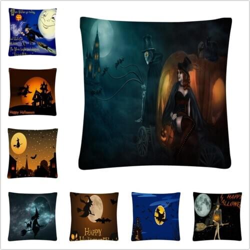 Halloween Girl / Witch / Pumpkin Cartoon Soft Short Plush Cushion Cover Pillow Case for Home Sofa Car Decor Pillowcase 45X45cm