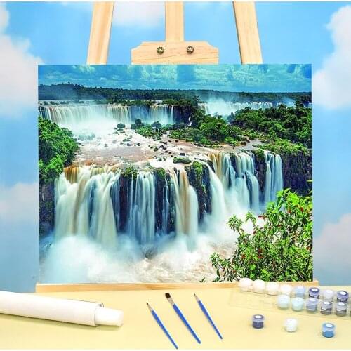 Waterfall Landscape Paint By Numbers Kit Oil Paints 40*50 Oil Painting Loft Wall Picture Kids Handicraft Drawing