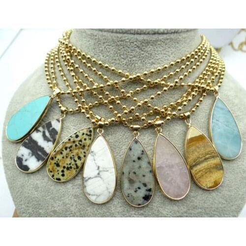 Natural stone Quartz Crystal aventurine tiger eye Turquoises Teardrop pendant for diy Jewelry making necklace Accessories1PCS A2