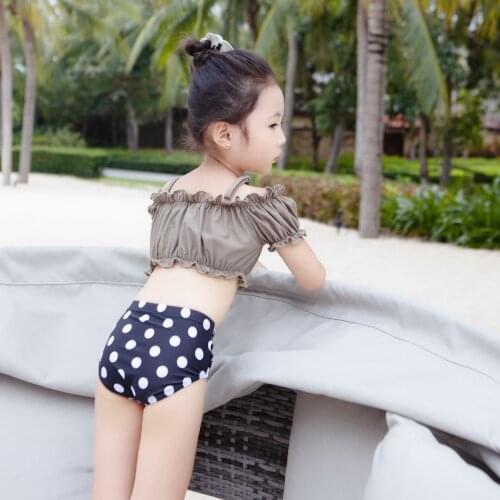 New Children Girls Puff Sleeve Swimsuit Cute Polka Dot Split Swimsuit for Girls Elastic Bikini Beach Wear Summer Baby Clothes