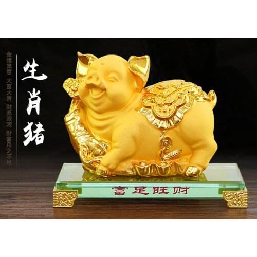 Sand Gold Living Fortune golden pig big Chinese Zodiac pig Animal Resin Room Golden Home Decoration Desktop Wedding crafts