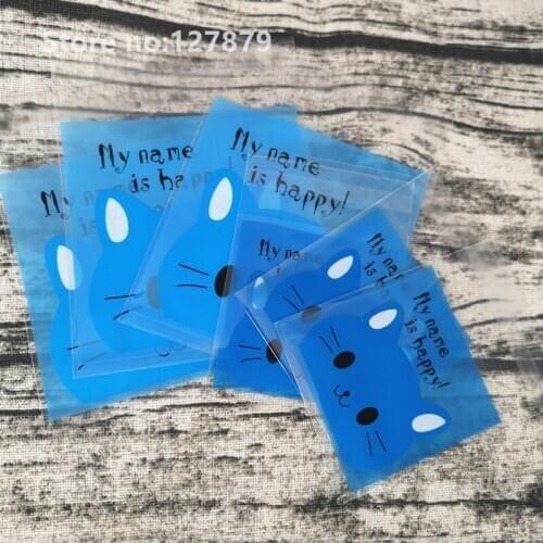 100pcs Cute Cartoon cat Gifts Bags Christmas Cookie Packaging Self-adhesive Plastic Bags For Biscuits Candy Food Cake Package