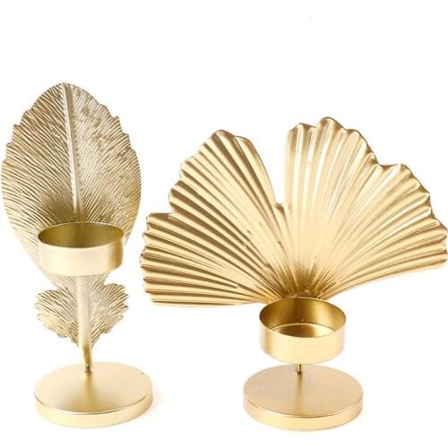 5 Style Romantic Nordic Leaf Wrought Iron Candle Cup Candle Holders Candlestick Candlelight Dinner Home Decor Wedding Decoration