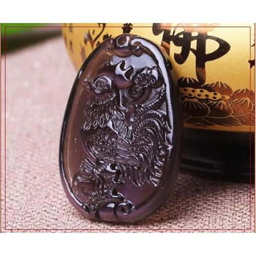 The new light spot ice Obsidian twelve zodiac Pendant pendant Rooster talisman Korean male lady