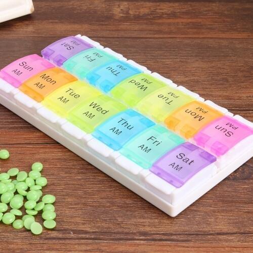 PP Pills Box Weekly Rainbow Pill Case Portable Medicine Tablet Organizer Whole Month Medicine Organizer