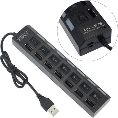 7 Ports USB 2.0 Black High Speed USB Hub Splitter Cable High Speed With on/off Switch USB Splitter For PC Computer Accessories