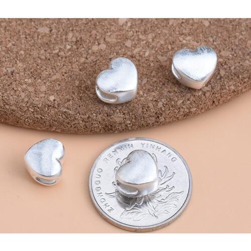 S999 silver 3d silver-plated jewelry accessories wire drawing heart beads diy materials woven accessories