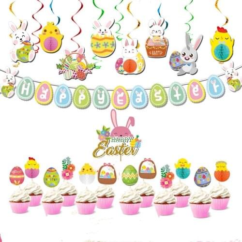 Happy Easter Decoration Rabbit Bunny Egg Shape Banner Cup Plate Easter Party Deco Disposable Tableware Party Decor