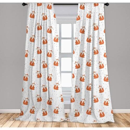Fox Window Curtains Hand Drawn Foxes on Abstract with Colorful Dots and Swirls Lightweight Decorative