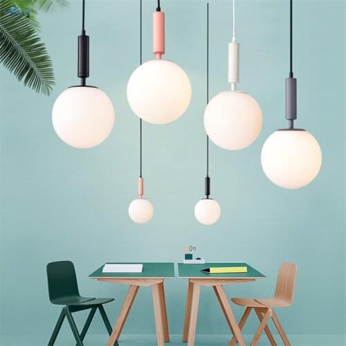 Nordic Modern Decorative Pendant Lights Bedroom Restaurant Living Room Lighting Glass Ball Single Head Bar Macaron Lamp Fixtures