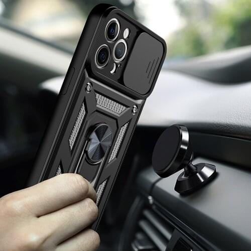 Slide Camera Protection Armor Phone Cases For iPhone 12 11 Pro Max X XR XS Max 7 8 Plus 12 Mini Car Holder Shockproof Back Cover