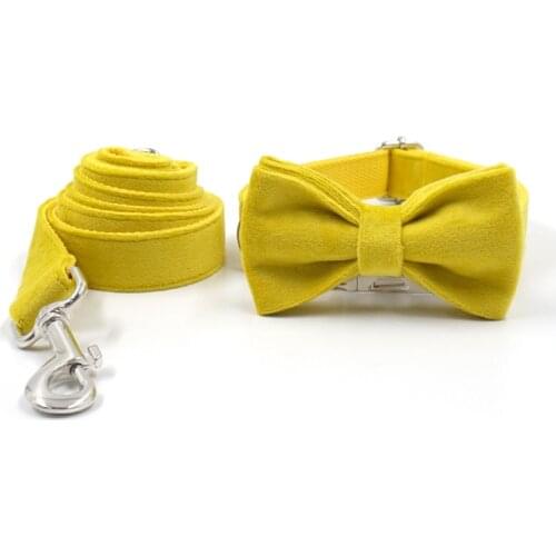 Dog Collar with Leash Custom Engraving Bow Tie Collar and Leash Set for Small Medium Large Dogs Safety Walking Leash Chihuahua