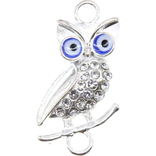 6pcs 14*25*5mm Gold Silver Rhinestone Owl Connector Jewelry Handmade Bracelet Jewelry Discover DIY Bracelet Accessories