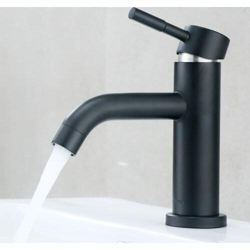 Modern Matte Black Bathroom Basin Faucet Stainless Steel Sink Faucet Deck Mounted Single Hole Cold Hot Water Mixer Tap Crane