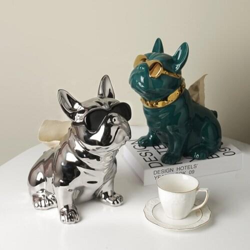 Dog Figurine Resin Gold Dog Tissue Holder Craft For Kitchen Room Table Top Home Decor Modern Creative Geometric Dog Tissue Box