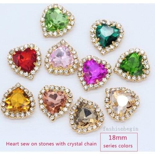 Super Bright 6p 18mm multicolor heart shape sew on flatback glass stone sewing claw rhinestone dress making jewelry making beads