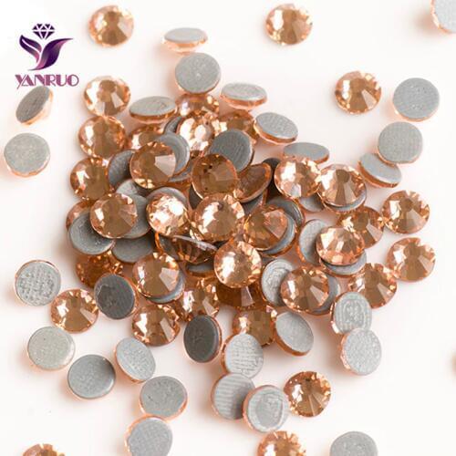 YANRUO 2058HF Hot Fix Light Peach Strass Champagne Rhinestone Heat Transfer Iron Flat Back Rhinestones Stones Dmc Crystal